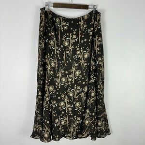 Emma James Brown Floral Midi Skirt Womens Size 16W Whimsical Ethereal Dark Fairy